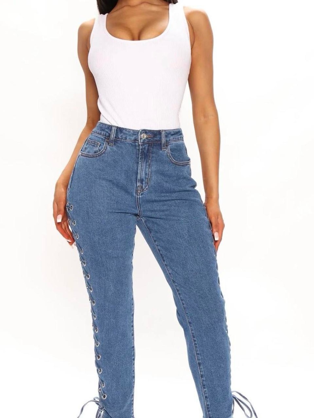Fashion Nova Blue Lace-Up Jeans